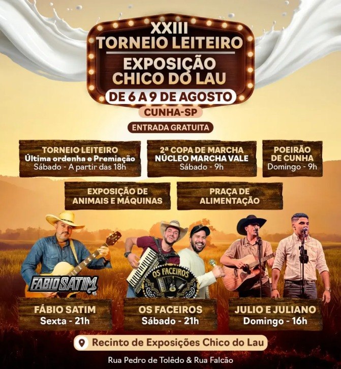 Cunha: grande final do XXIII Torneio Leiteiro e Exposição Chico do Lau neste sábado