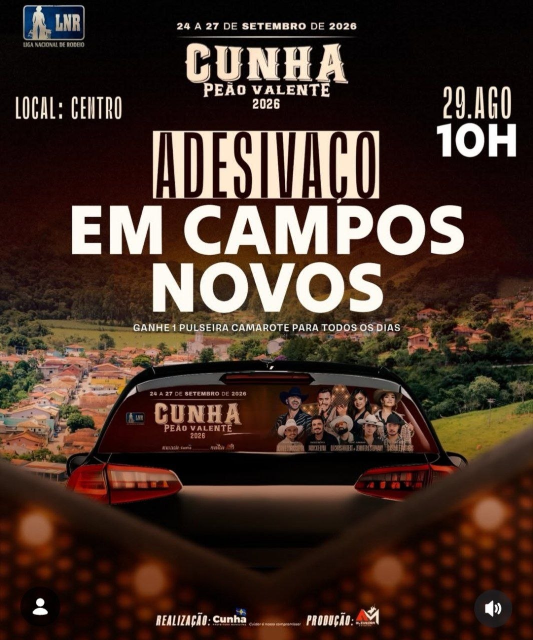Cunha Peão Valente 2026: adesivaço em Campos Novos distribui pulseiras VIP