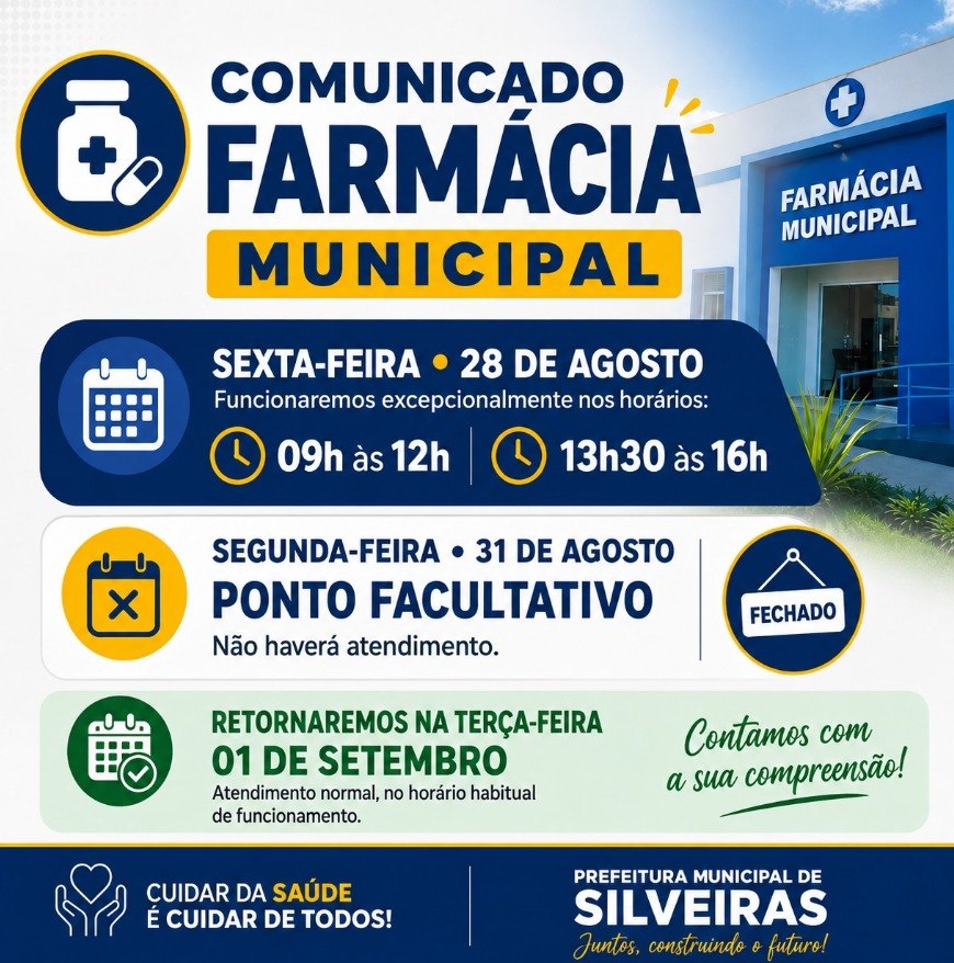 Farmácia Municipal de Silveiras terá horário especial nesta sexta-feira