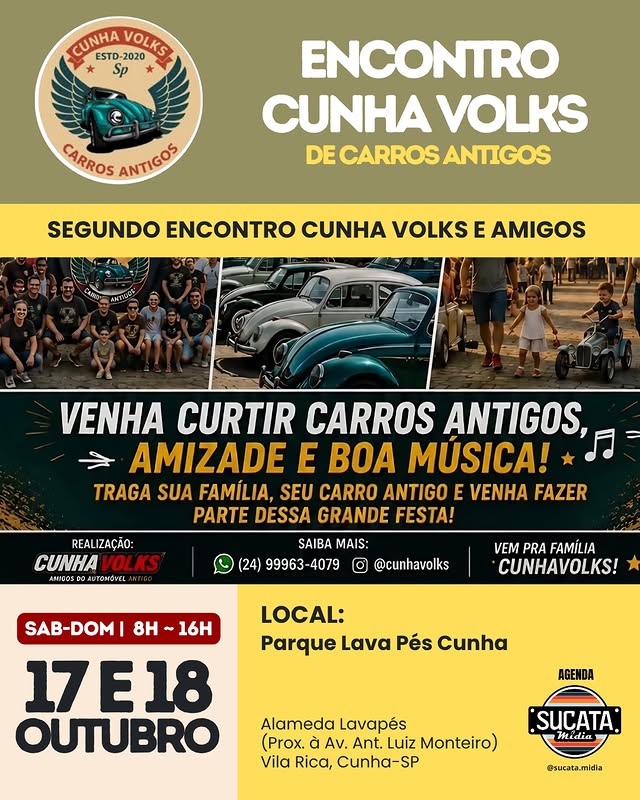 2º Encontro Cunha Volks e Amigos reúne carros antigos em Cunha