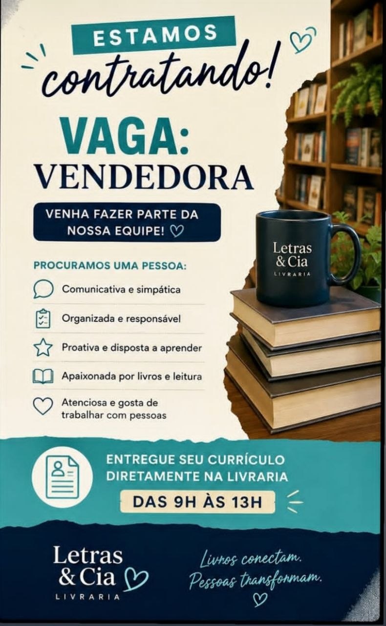 Letras & Cia abre vaga para vendedora em Lorena