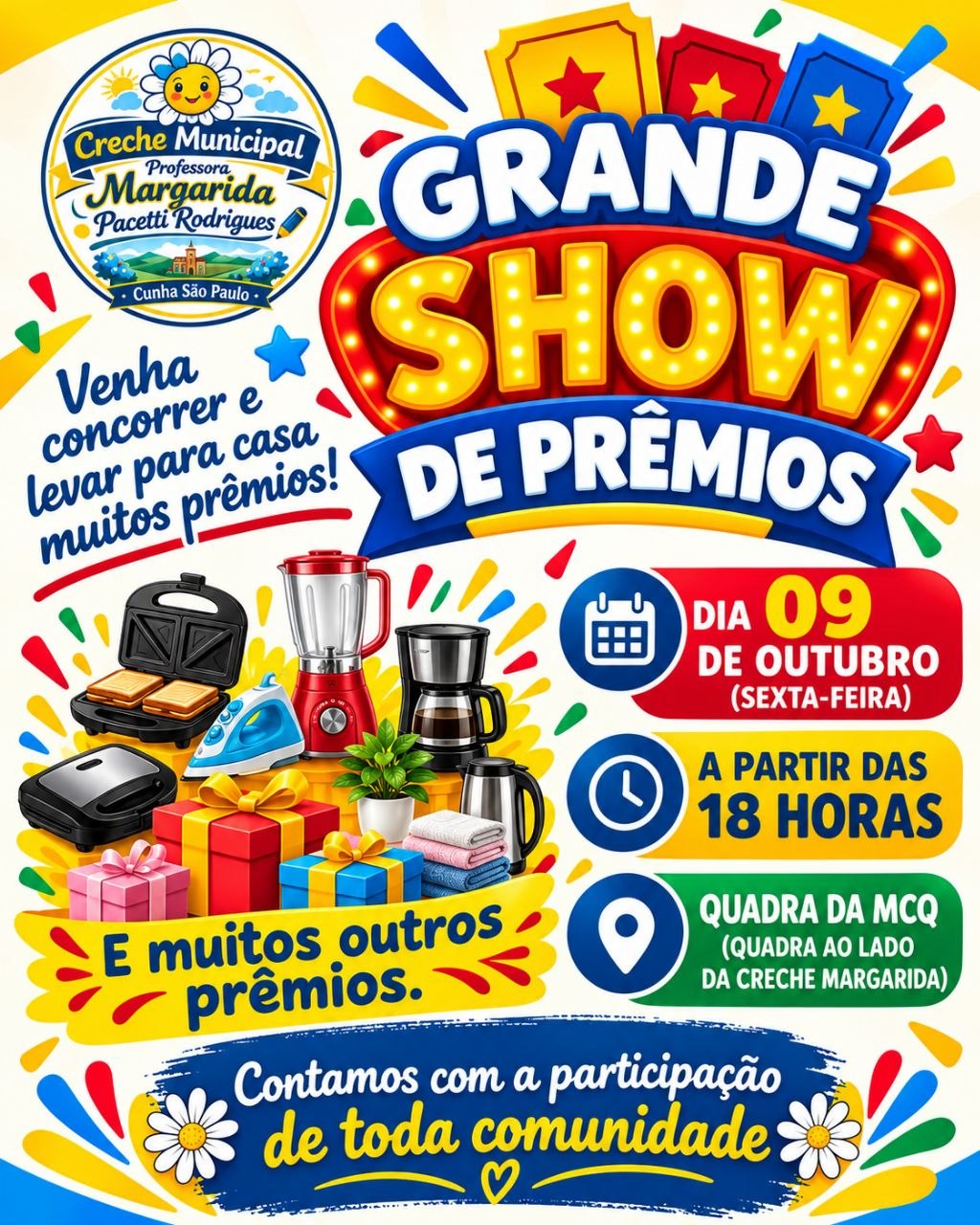 Creche Margarida faz show de prêmios em 9 de outubro